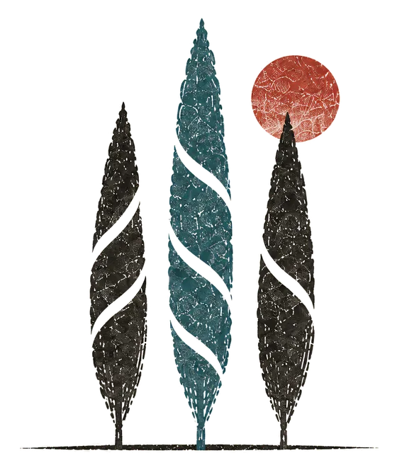 The Third Script symbol: three cypress trees
